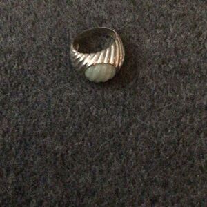 Silver Ring with Jade Green ribbed stone